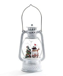 8.25" LED Lantern with Snowman and Cardinal
