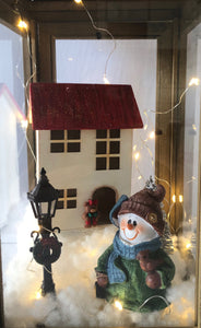 20" Wooden Lantern with Snowman